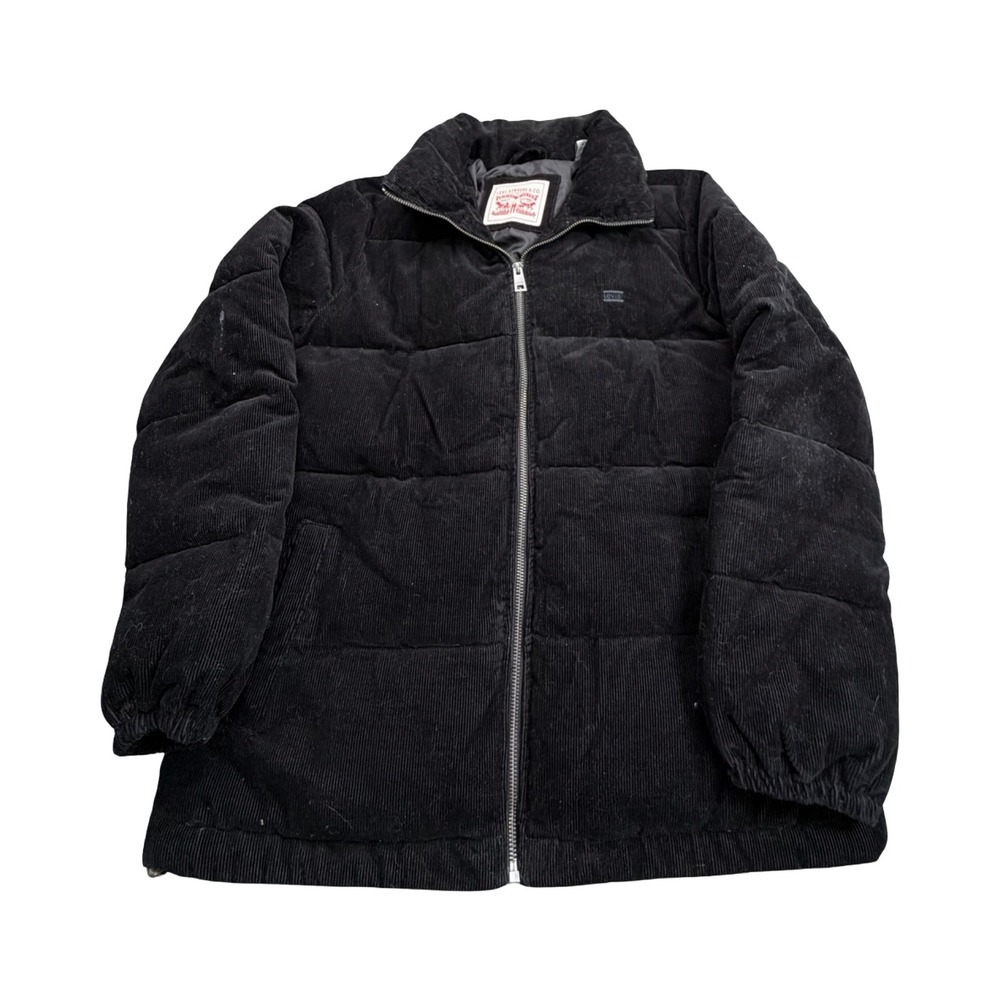 Levi Puffer Jacket Mens M Black Corduroy Cotton Quilted Workwear